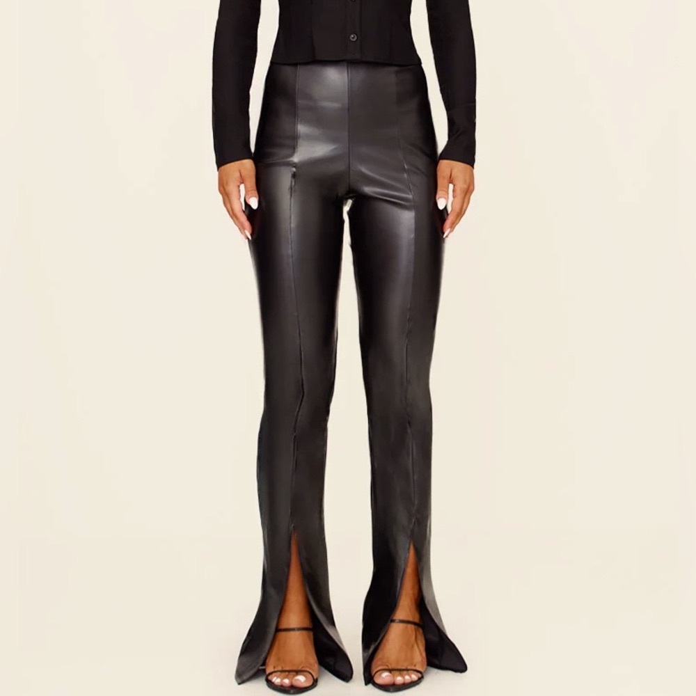 Black Faux Leather Seam Detail Split Hem Pants NEW 🏷️